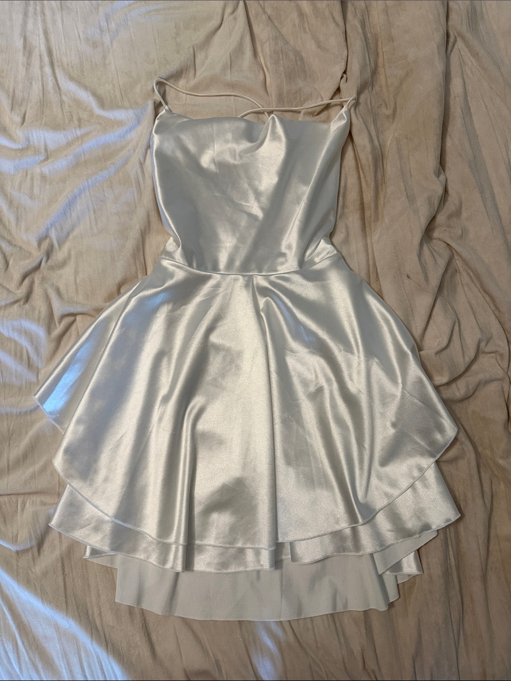 Satin White Mini Dress with Spaghetti Straps